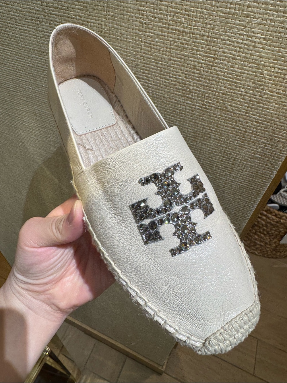 Tory Burch Everly Embellished Learher Flat Crystal Espadrille Sneaker Shoes - Picture 2 of 5